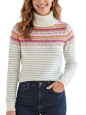 JEANSWEST Pastel Fair Isle Turtleneck Sweater White XS-S